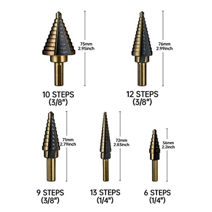 5PCS HSS Titanium Step Drill Bit Set for Metal Unibit - size: 5PCS Set