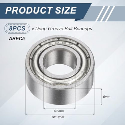 uxcell 8Pcs 686ZZ 6mmx13mmx5mm Deep Groove Ball Bearings ABEC5 - size: 686ZZ 6mmx13mmx5mm