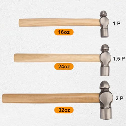 3 Pack Ball Peen Hammer with Wooden Handle, 16 oz, 24 oz, 32 oz Ball Pein Hammer with Wooden Handle for Mechanics and Jewelry-Making, Metal working, Hardware, Manufacturing - size: 3 Pack 16oz, 24oz, 32oz wood handle