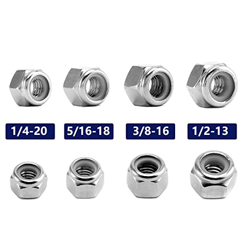 1/4-20 Nylon Insert Hex Lock Nuts 100Pcs 304 Stainless Steel Locknuts, Hex Drive, Bright Finish, by SG TZH - size: 1/4-20