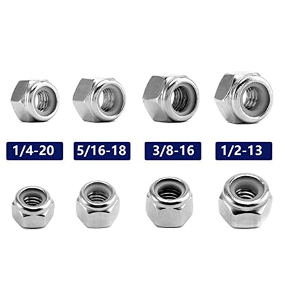 1/4-20 Nylon Insert Hex Lock Nuts 100Pcs 304 Stainless Steel Locknuts, Hex Drive, Bright Finish, by SG TZH - size: 1/4-20