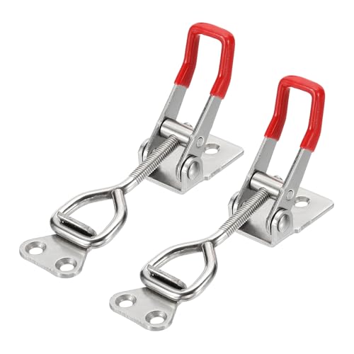 HARFINGTON 2pcs Adjustable Toggle Clamp M6 x 34mm 396lbs Holding Capacity 4002 Style Quick Release Pull Latches Clamps Hasp for Smoker Lid Jig Tool Box Case, Silver Red - color: Silver Red, size: M6 x 34mm + 396lbs
