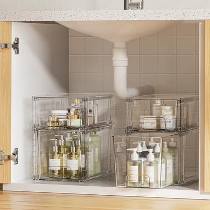 Vtopmart Clear Stackable Storage Drawers, 6 Pack Medium Organizer Set - style: 3 Medium+3 Small