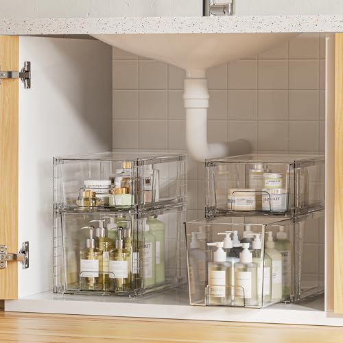 Vtopmart Clear Stackable Storage Drawers, 8 Pack Mixed Organizer Set - style: 4 Medium+4 Small
