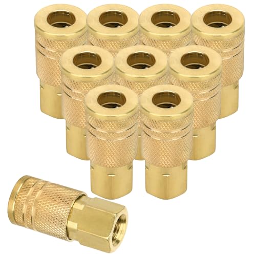 10 PCS Air Hose Fittings, 1/4 Inch Brass NPT Female Industrial Coupler, 1/4" Body Size M-Type Quick Connect Air Hose Fittings, Air Compressor Accessories