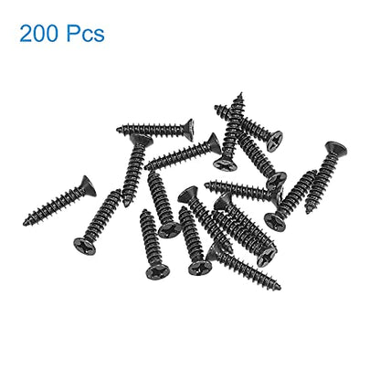 uxcell M3 x 16mm Wood Screws Phillips Flat Head Carbon Steel Self Tapping Screws Black 200pcs - size: M3 x 16mm