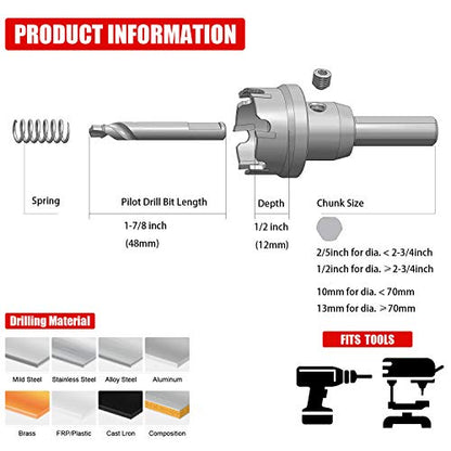EZARC Carbide Hole Saw Heavy Duty, Hole Cutter for Stainless Steel, Sheet Metal 1-7/16" 37mm - size: 1-7/16" | 37mm, style: Single Pack
