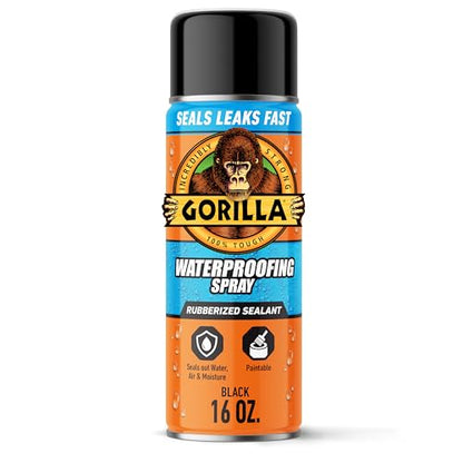 Gorilla Waterproofing Spray, Black, 16 oz, Flexible Rubberized Sealant - color: Black, size: 1 - Pack