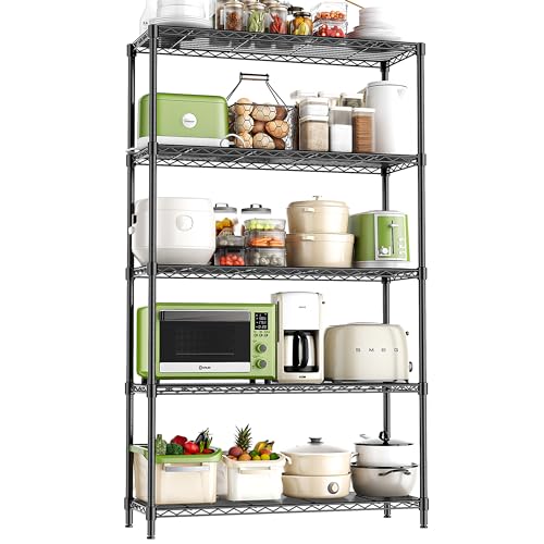 5-Tier Storage Shelves 72" H Wire Shelving, Adjustable Metal Shelving Pantry Shelves, 1325LBS Heavy Duty Rack with Shelf Liners for Garage Commercial Kitchen, 36" W x 14" D x 72" H, Black - color: Black, size: 36" W x 14" D x 72" H-5 Tier