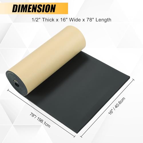 1/2" T x 16" W x 78" L Neoprene Foam Rubber Sheet with Adhesive - size: 1/2" T x 16" W x 78" L