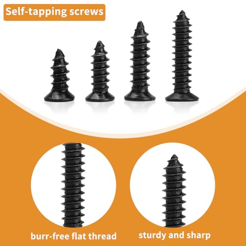 1300 Pcs Black Wood Screws Kit - M2 M2.5 M3 Flat Head Self-Tapping - color: black