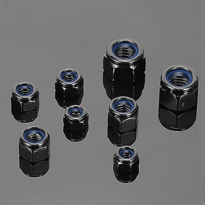 M6 x 1.0mm Nylon Insert Hex Lock Nuts 100Pcs 304 Stainless Steel Locknuts, Hex Drive, Black Oxide by SG TZH - color: Black, size: M6