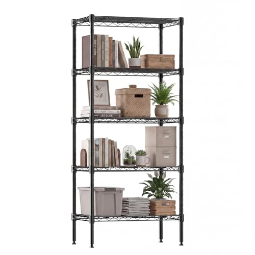 DUMOS 5-Tier Metal Storage Shelves, Wire Shelving, Storage Rack, 23.2" W - color: 5 Tiers-59.8"h, size: Type 1 without wheels
