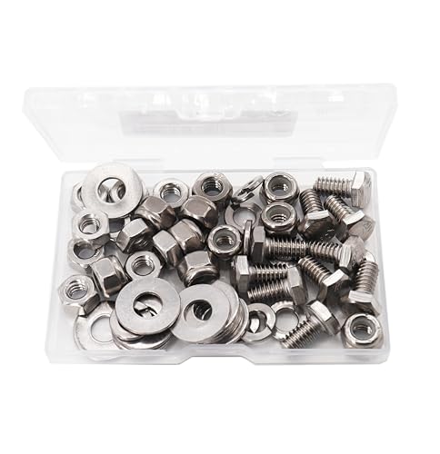 50pcs 1/4-20 x 1/2" Hex Bolts Spring Flat Washers Hex Nuts Nylon Inserted Lock Nuts, 304 Stainless Steel / A2-70/18-8, Plain Finish, Full Thread - size: 1/4-20" x 1/2" (10-Pack)