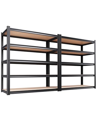 2-Pack Heavy Duty Garage Shelving for Garage, Warehouse & Workshop Organization, 71" H x 45.6" W x 17.7" D 5-Tier Adjustable Metal Storage Rack for Tools, Storage Bins & Bulk Items - size: 46"Wx18"Dx71.2"H
