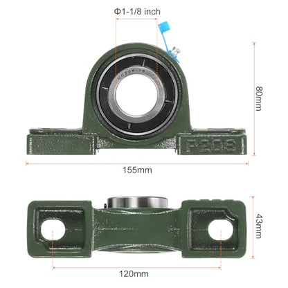 uxcell 2pcs UCP206-18 Pillow Block Bearings 1-1/8 inch Bore Self Alignment, Solid Cast Iron Base Mounted Chrome Steel Bearings - size: UCP206-18
