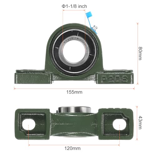 uxcell 2pcs UCP206-18 Pillow Block Bearings 1-1/8 inch Bore Self Alignment, Solid Cast Iron Base Mounted Chrome Steel Bearings - size: UCP206-18