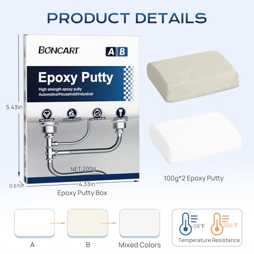 Boncart High Strength AB Epoxy Putty, 200g Steel Reinforced Repair Filler - color: 200g, White