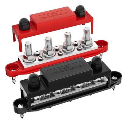 RVBOATPAT Upgrade 275A 12V Bus Bar Battery Power Distribution Block Car Audio 12 Volt DC Busbar 4 x 3/8" Posts 6 x #8 Screws for Marine Automotive RV and Solar Wiring - style: 275A 4 x 3/8" (M10) Studs and 6 x #8 Screws