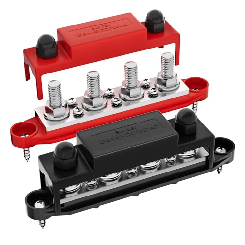 RVBOATPAT Upgrade 275A 12V Bus Bar Battery Power Distribution Block Car Audio 12 Volt DC Busbar 4 x 3/8" Posts 6 x #8 Screws for Marine Automotive RV and Solar Wiring - style: 275A 4 x 3/8" (M10) Studs and 6 x #8 Screws