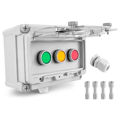 Momentary Push Button Switch Box Red Green Yellow Controls IP67 - size: Red Stop + Green Start + Yellow Reset
