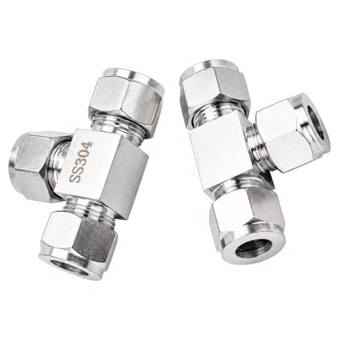 304 Stainless Steel Compression Tee 3/8" OD x 3/8" OD T-fitting 3-way 2pc - color: Pack of 2, size: 3/8 Inch