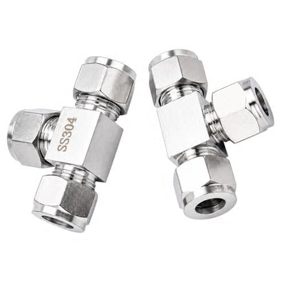 304 Stainless Steel Compression Tee 3/8" OD x 3/8" OD T-fitting 3-way 2pc - color: Pack of 2, size: 3/8 Inch