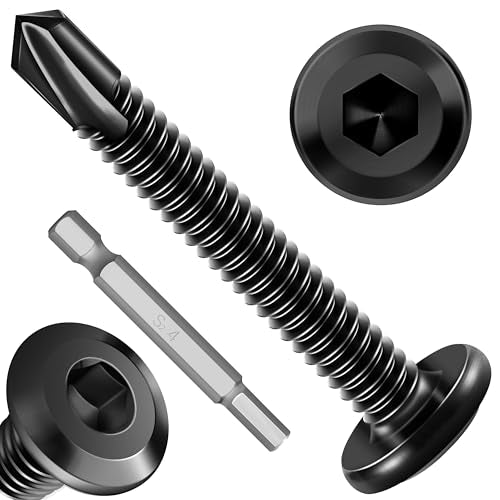 100Pcs 10 x 1-1/2" Sheet Metal Screws, Stainless Steel Flat Head Socket Cap Self Drilling Screw, Allen Socket Drive Black Oxide, Self Tapping Screws with Drill Bit - color: Black, size: #10 x 1-1/2"