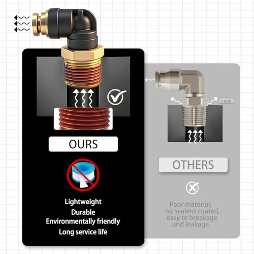 1/2" DOT Air Hose 90 Degree Elbow Fittings 2 Pack, Quick Connect Air Fittings, PTC & PTCR Composite Brass Connector, 1/2" Tube OD x 3/8" NPT Thread for Truck Air Brake & Suspension Systems - size: 1/2"OD x 3/8"NPT
