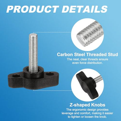 PATIKIL M5 x 20mm Tee Wing Thumb Screws, 6Pcs Carbon Steel Mechanical Handle Bolt Thumb Screws for Remove Replace Hand Clamping Tightening Knobs Power Supply, Black - size: M5 x 20mm