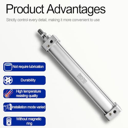Heschen Tie-Rod Pneumatic Air Cylinder, SC 50-300, 50mm Bore, 300mm Stroke, PT 1/4 Port, Double Acting, Adjustable Cushion, Self-Lubricating Actuator for Industrial & Woodworking - size: 300mm Stroke