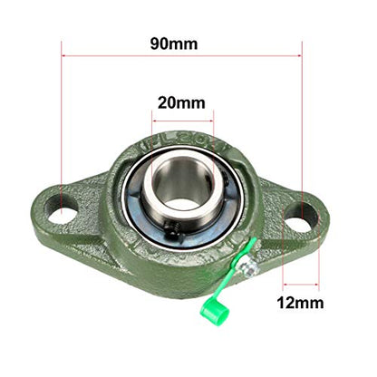 uxcell UCFL204 Flanged Pillow Block Bearing, 20mm Bore Diameter, Cast Iron/Chrome Steel, Set Screw Lock (Pack of 1) - size: 20mm
