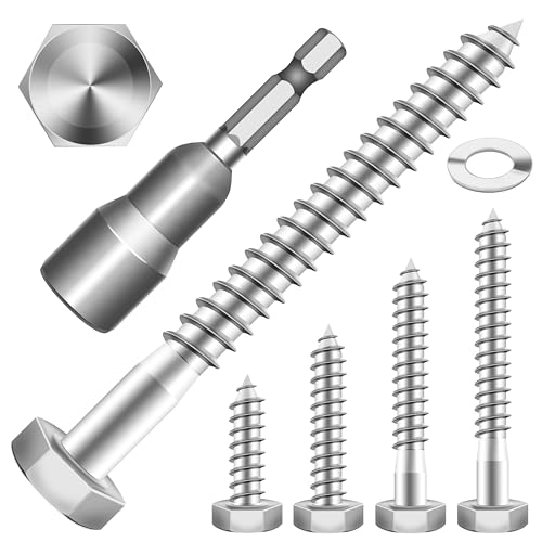 128Pcs 1/4" Hex Head Lag Screws, 304 Stainless Steel Wood Screws with Washers Kit with Socket, Bright Finish 1/4 Lag Bolts for Outdoor Woodworking - color: Silver, size: 1/4 Kit