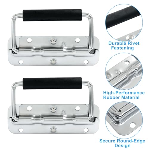 Spring Loaded Handle, 120mm / 4.7 Inch Heavy Duty Folding Handle with Durable Rubber Grip for Toolboxes, Cabinets, Easy to Install, 2Pcs - size: 120mm