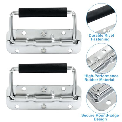 Spring Loaded Handle, 120mm / 4.7 Inch Heavy Duty Folding Handle with Durable Rubber Grip for Toolboxes, Cabinets, Easy to Install, 2Pcs - size: 120mm