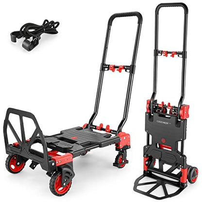 Folding Hand Truck Dolly, 330lb Convertible 4 to 2 Wheel Moving Cart, Red - size: 330LB
