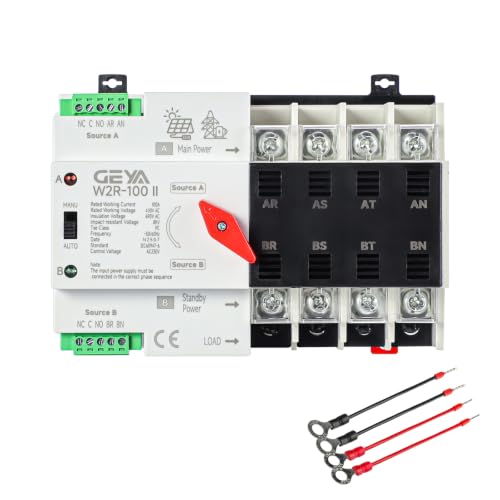 GEYA Mini ATS Automatic/Manual Transfer Switch, Solar Auto Dual Power Over & Under Voltage Switch 50/60Hz Grid to AC Generator(4Pole 63A 220V) - color: Black, size: 4P-63A-220VAC