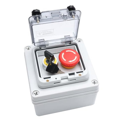 APIELE IP67 Waterproof Outdoor Emergency Stop Switch Box with Protective Cover and Key Button Anti-Misoperation Switch - style: Key Switch/EMG Stop Switch+Box