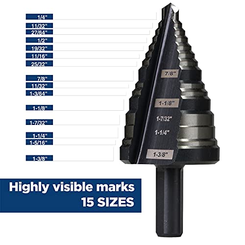 M2 HSS Step Drill Bit Unibit, 1/4"-1-3/8", Metal Wood Plastic - size: 1/4" to 1-3/8"