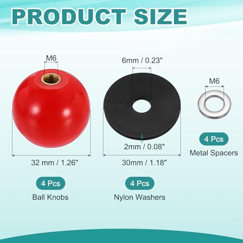 uxcell 4Pcs Threaded Ball Knobs, M6 x 32mm Phenolic Plastic Thread Ball Handles Balls Nuts Knob Caps Nut Balls with Threaded Insert for Machine Lever Handle DIY Project, Red - color: Red, size: M6 x 32mm