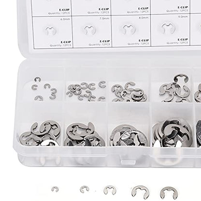 120PCS E Clip Washer, 1.5mm‑10mm Stainless Steel External Retaining Ring, E Clips Assortment Kit | Circlip Assortment Kit for Indoor Outdoor