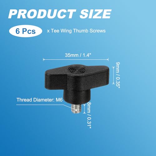 PATIKIL M6 x 8mm Tee Wing Thumb Screws, 6Pcs Carbon Steel Mechanical Handle Bolt Thumb Screws for Remove Replace Hand Clamping Tightening Knobs Power Supply, Black - size: M6 x 8mm