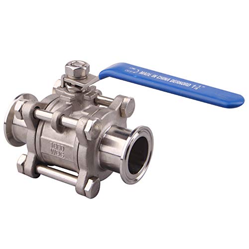 DERNORD Sanitary Ball Valve Fits 1.5" Tri-Clamp Clover Stainless Steel 304, PTFE Lined, Two Way & Three Piece (1.25 Inch Tube OD Quick Clamp) - size: 1.25 Inch Tube OD Quick Clamp