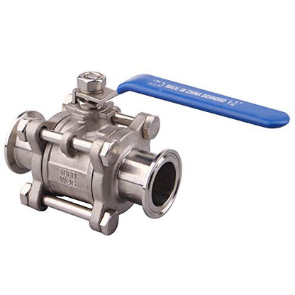 DERNORD Sanitary Ball Valve Fits 1.5" Tri-Clamp Clover Stainless Steel 304, PTFE Lined, Two Way & Three Piece (1.25 Inch Tube OD Quick Clamp) - size: 1.25 Inch Tube OD Quick Clamp