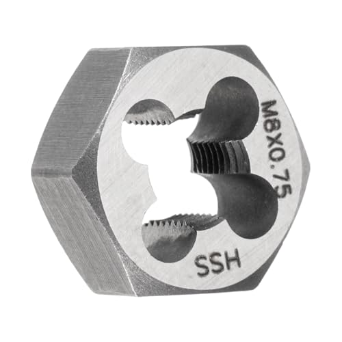 HARFINGTON Hex Threading Die M8 x 0.75 Metric Thread Right Hand High Speed Steel Rethreading Fixed Die Screw Cutting Tapping Repair Tool - size: M8 x 0.75
