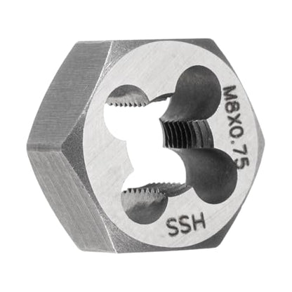 HARFINGTON Hex Threading Die M8 x 0.75 Metric Thread Right Hand High Speed Steel Rethreading Fixed Die Screw Cutting Tapping Repair Tool - size: M8 x 0.75