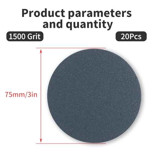 20 Pcs 3 Inch 1500 Grits No Hole Hook and Loop Sanding Discs, Silicon Carbide Wet Dry Flocking Sandpaper for Random Orbital Sander, Wood, Car, Metal, Plastic, Paint Polishing - style: 1500 Grit