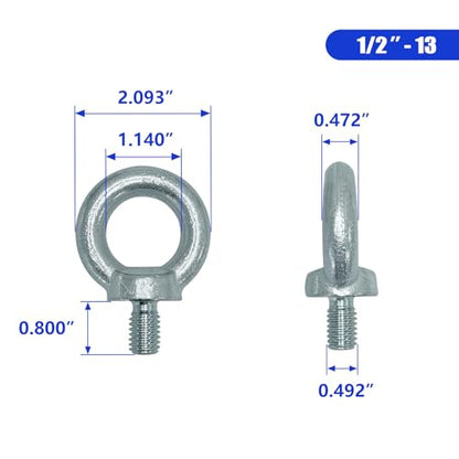 2 PCS 1/2-13 Lifting Shoulder Eye Bolts, Carbon Steel Galvanised Heavy Duty Shoulder Lifting Ring Threaded Eyebolts - size: 1/2-13