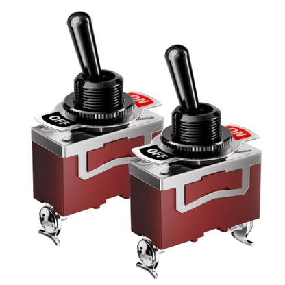 DaierTek 12V Heavy Duty Black Handle Toggle Switch, SPST 2 Pin ON Off Toggle Switch,12 Volt 30A High Current Metal Housing Toggle Switch for Car Automotive Industrial Machinery - size: Screw ON/OFF with Black Handle