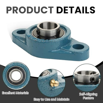 1 Pcs UCFL205-16 Pillow Block Bearing, 1" Bore, 2-Bolt Flanged Mounted Bearings Set Screw Locking, Solid Cast Iron Base Self Alignment - size: UCFL205-16 1" Bore